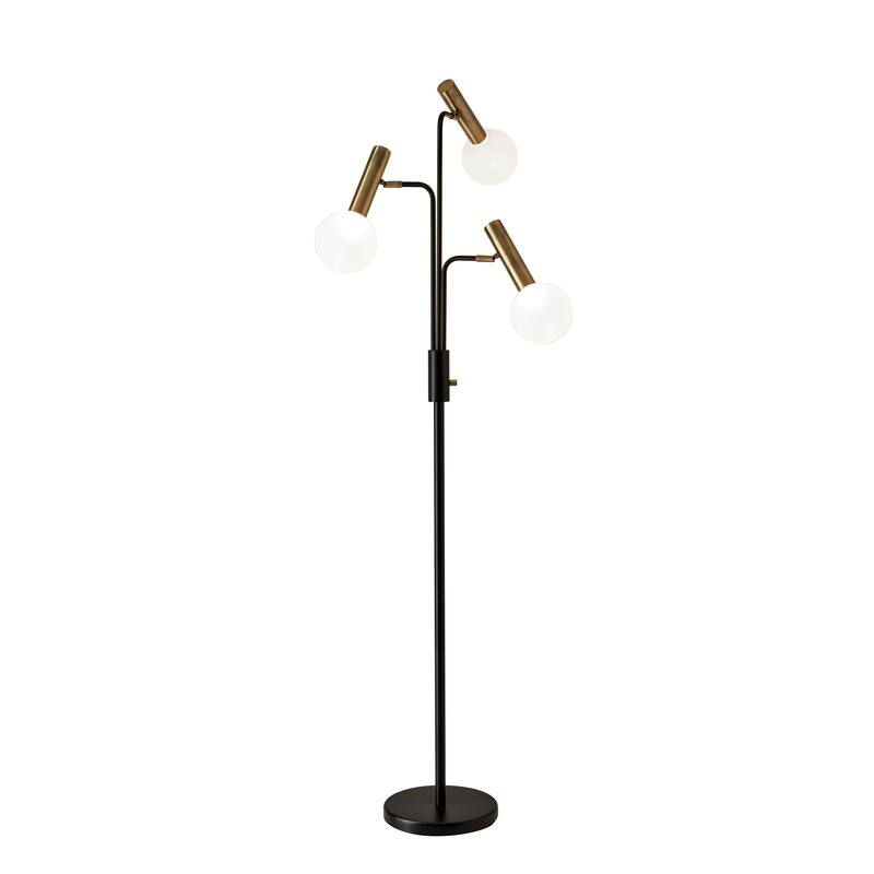 Adesso Sinclair Black and Antique Brass LED 3-Arm Floor Lamp