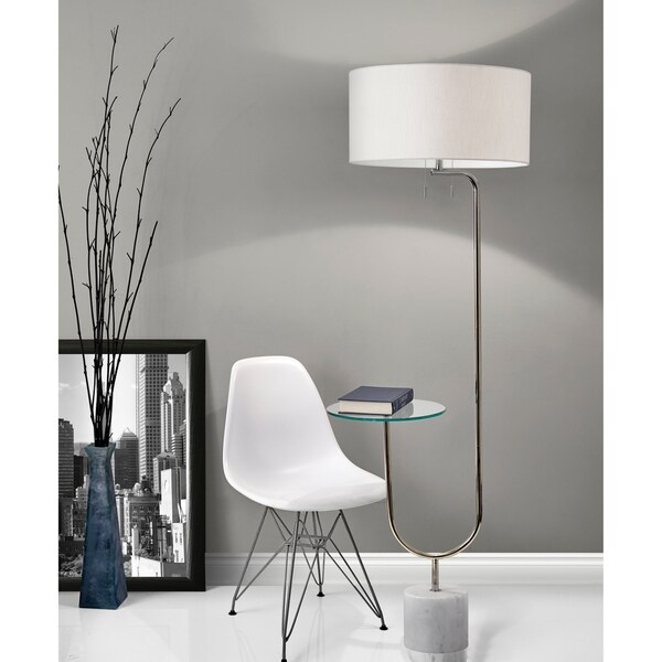 silver floor lamp with shelves