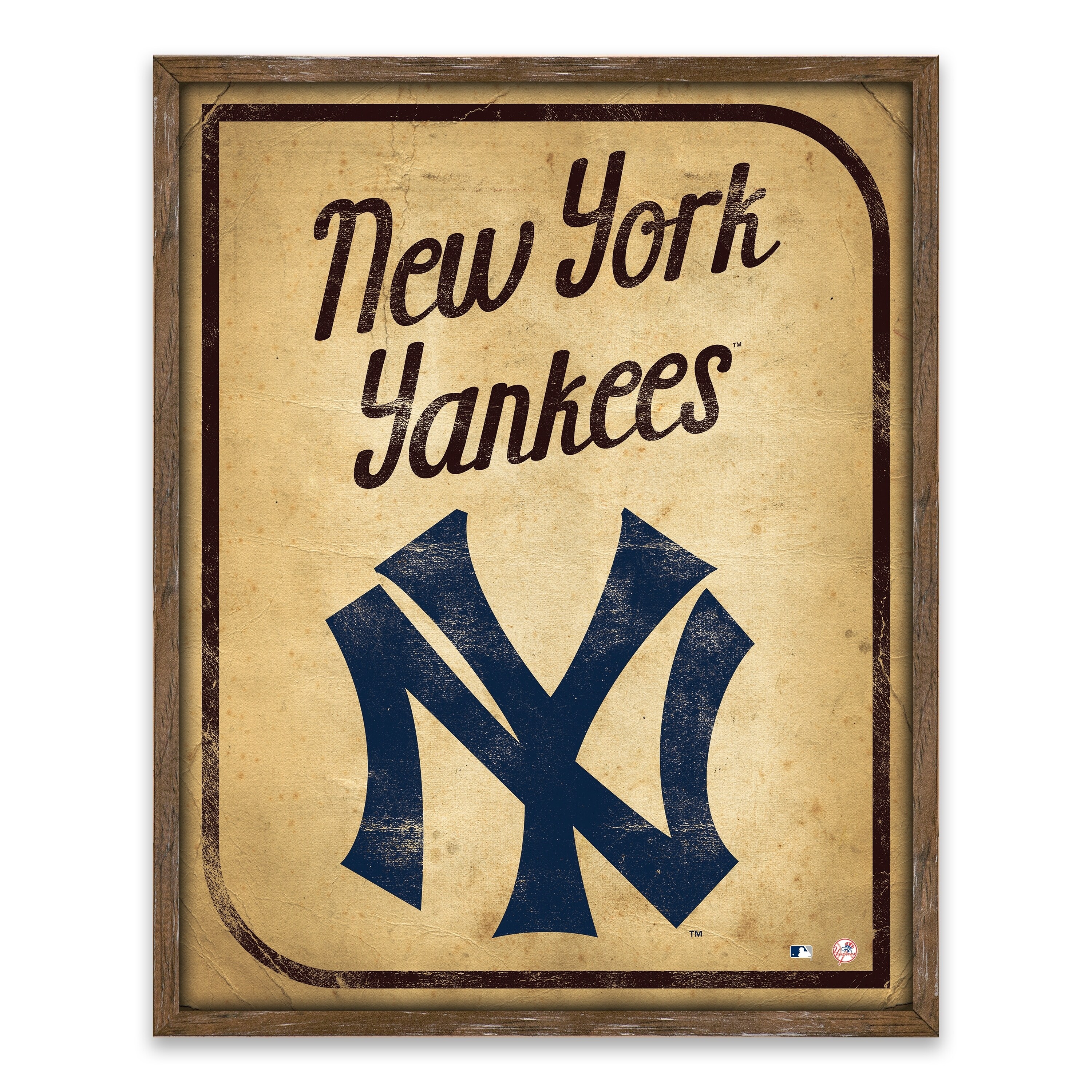 New York Yankees Black and White MDF Block Wall Art