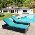 Kinbor Outdoor Adjustable Chaise Lounge Chair PE Rattan Wicker Chaise Pool Chairs w/Cushions