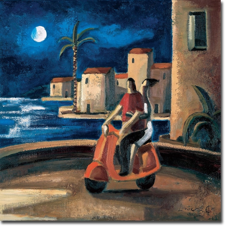 Pareja en Vespa ( Couple on Scooter) by Didier Lourenco Gallery Wrapped Canvas Giclee Art