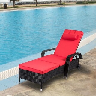 Kinborkinbor Outdoor Adjustable Wicker Chaise Lounge Chair Reclining Chaise Chair Patio Furniture W Cushions Red1 Dailymail