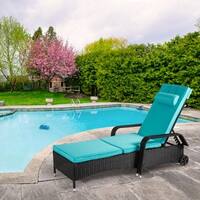Kinbor Outdoor Wicker Chaise Lounge Chair All-weather PE Rattan Adjustable Chaise Lounge Recliner Lounger w/Cushions