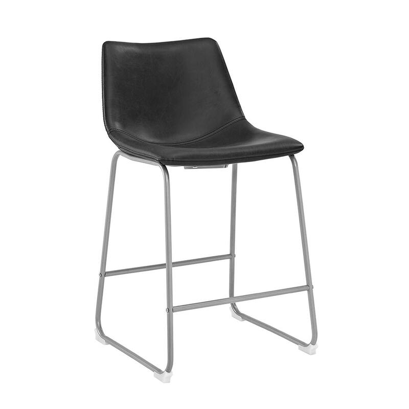 WE Furniture Modern Faux Leather Dining Kitchen Counter Stool, Set of 2 - Black