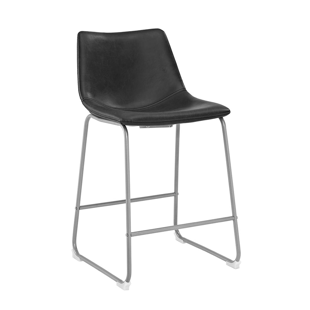 WE Furniture Modern Faux Leather Dining Kitchen Counter Stool, Set of 2 - Black