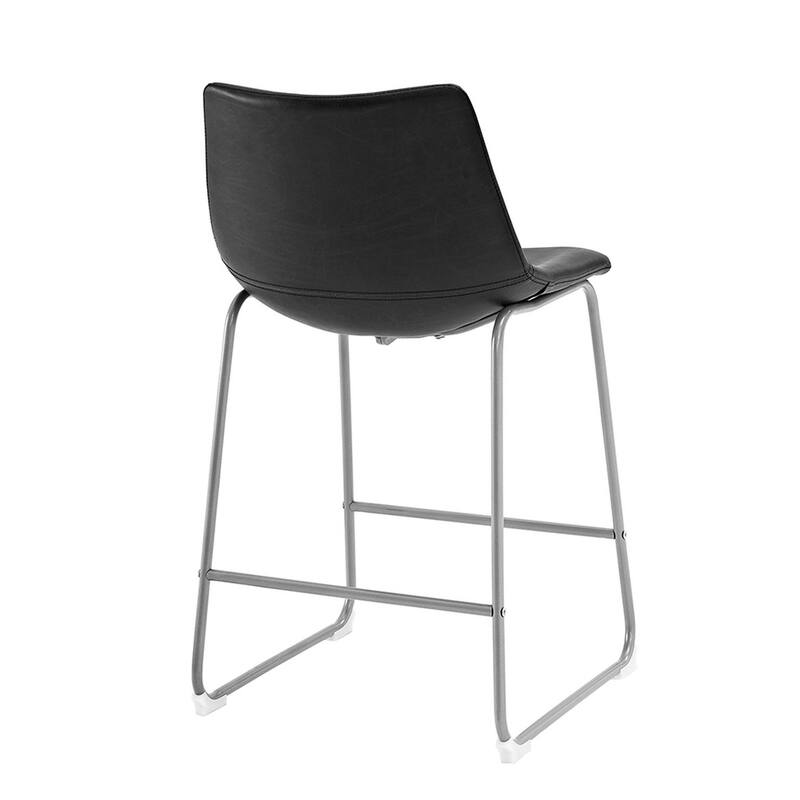 WE Furniture Modern Faux Leather Dining Kitchen Counter Stool, Set of 2 - Black