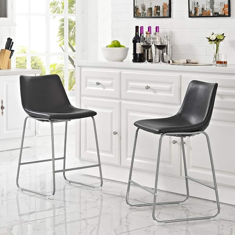 WE Furniture Modern Faux Leather Dining Kitchen Counter Stool, Set of 2 - Black