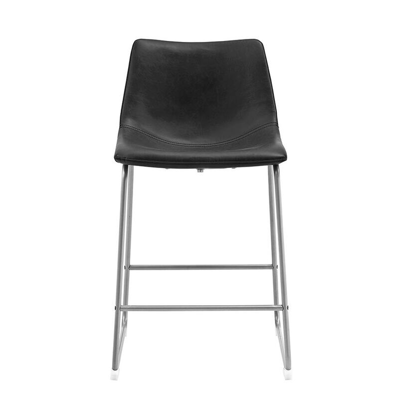 WE Furniture Modern Faux Leather Dining Kitchen Counter Stool, Set of 2 - Black