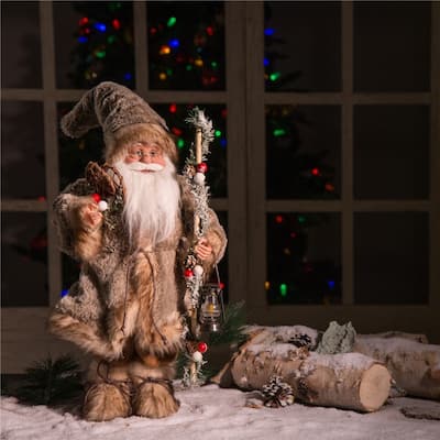 Glitzhome Christmas Faux Fur Santa Figurine