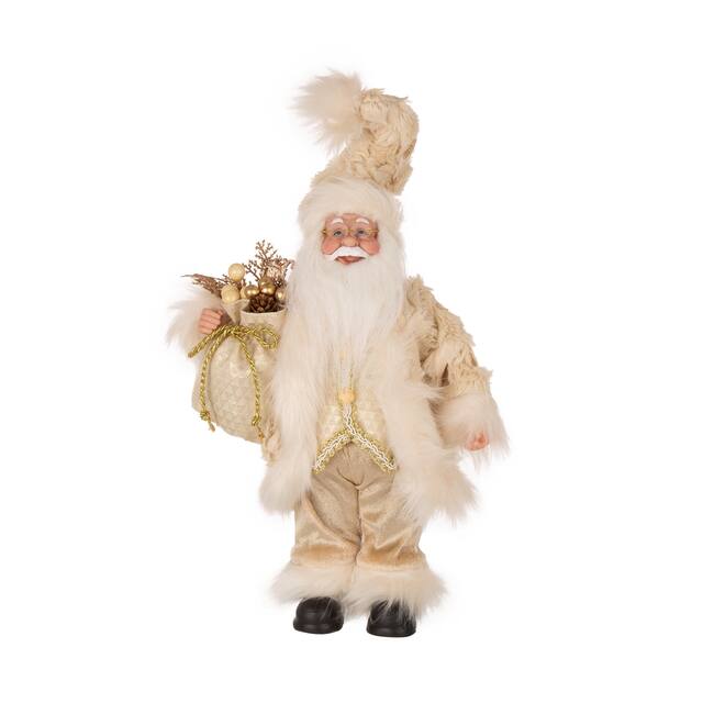 Glitzhome Christmas Imitative Fur Santa Figurine