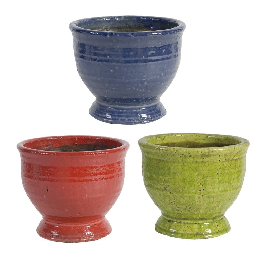 Round Terracotta Planters, Multicolor, Set of 3