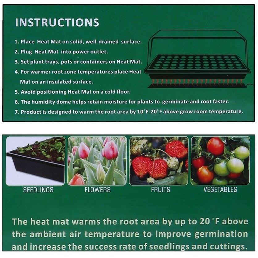 Seedling Heat Mat 10x20.75 Inch Seed Growing Pad Germination Propagation Clone - Black