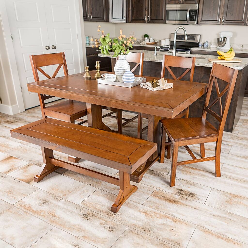 WE Furniture Millwright 6 Piece Classic Traditional Design Wood Dining Set - Antique Brown