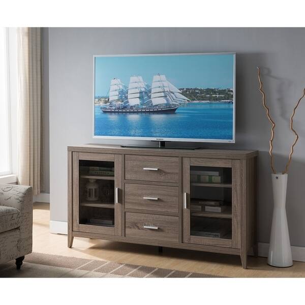 Shop Wooden Tv Stand With Three Drawers And Side Door Glass