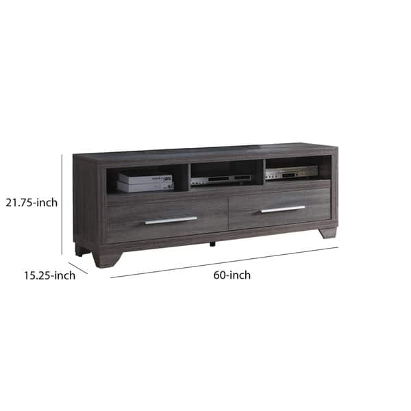 Wooden TV Stand with Two Drawers and Three Open Shelves, Grey ...