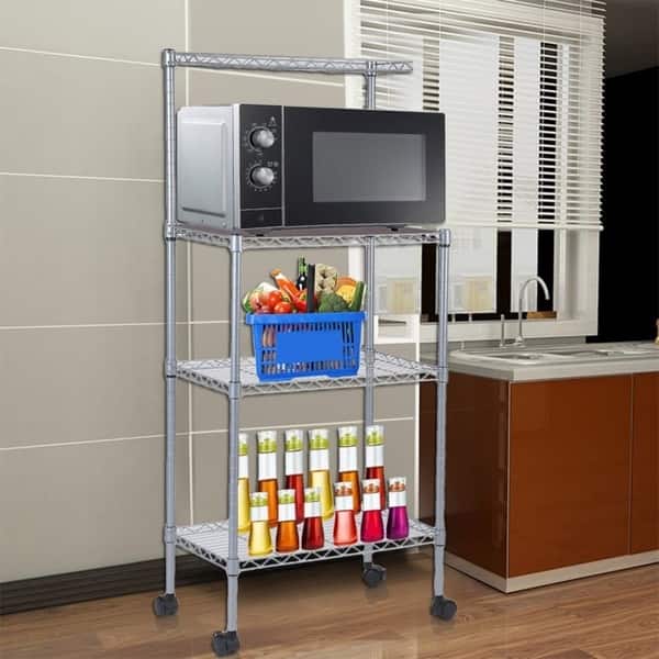 Solid Microwave Oven Shelf Kitchen Rack Microwave Oven Home Space Saving  Floor Free Punching Double Storage Rack Microwave Oven Rack (Color : B,  Size
