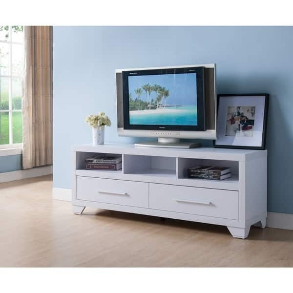 Wooden Tv Stand With 2 Drawers 3 Open Shelves White Overstock 23039017