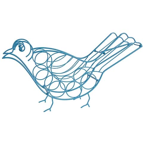 35 Inch 5 Bottle Metal Wine Holder, Bird Shape, Blue