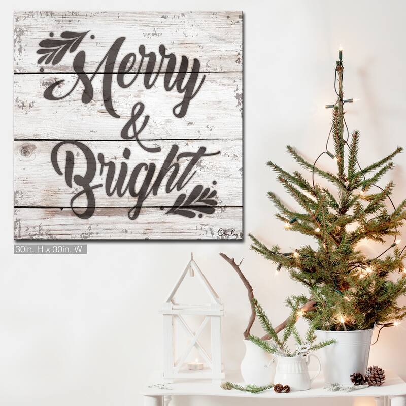 Olivia Rose 'Christmas Merry & Bright' Wrapped Canvas Textual Wall Art - 30" W x 30" H