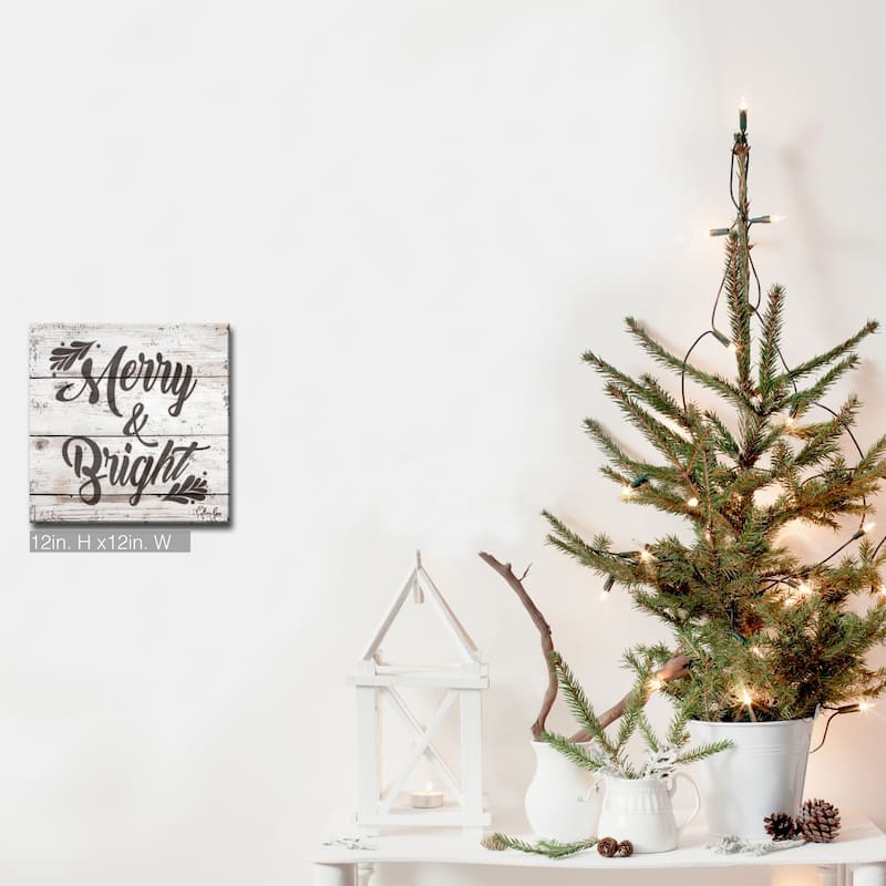 Olivia Rose 'Christmas Merry & Bright' Wrapped Canvas Textual Wall Art - 12" W x 12" H