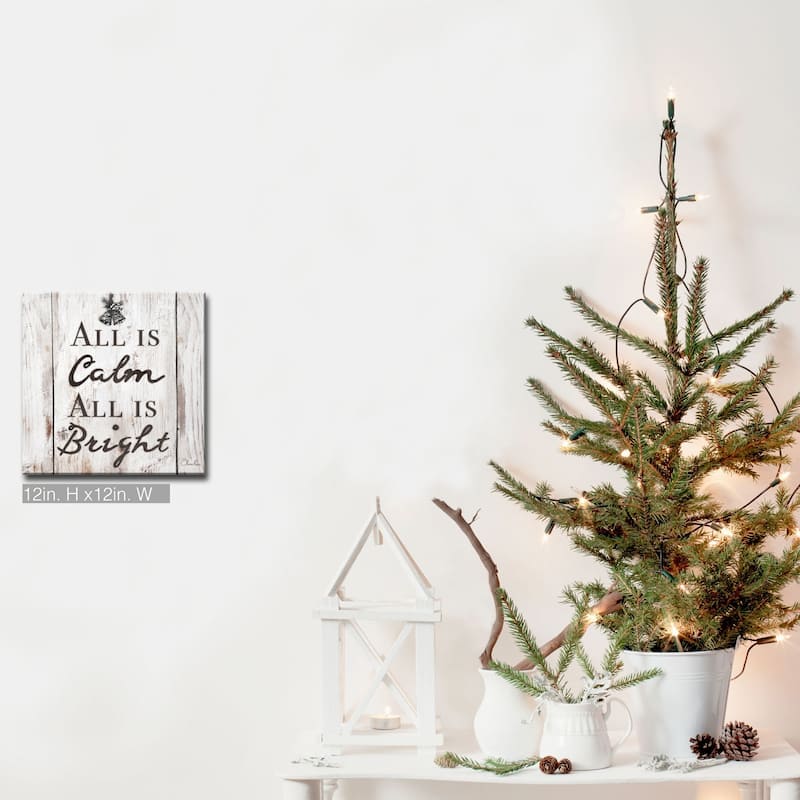 Olivia Rose 'Christmas Silent Night' Wrapped Canvas Textual Wall Art - 12" W x 12" H