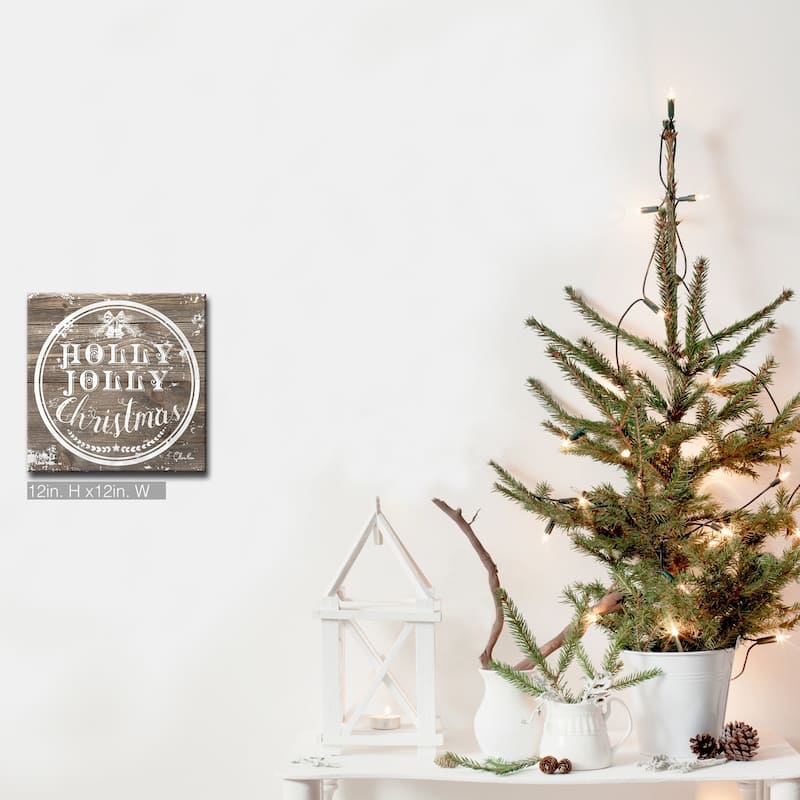Olivia Rose 'Christmas Holly Jolly' Wrapped Canvas Textual Wall Art - 12" W x 12" H