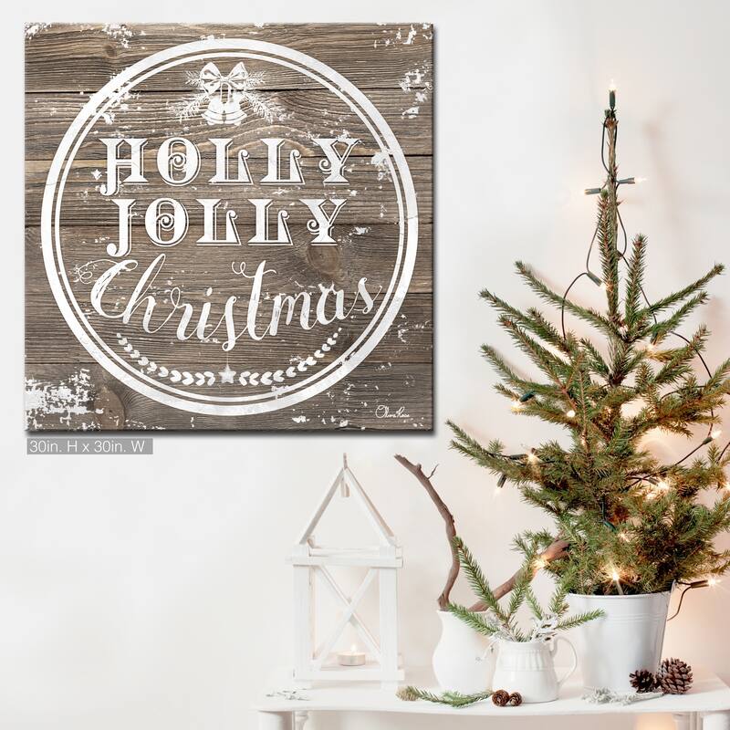 Olivia Rose 'Christmas Holly Jolly' Wrapped Canvas Textual Wall Art - 30" W x 30" H