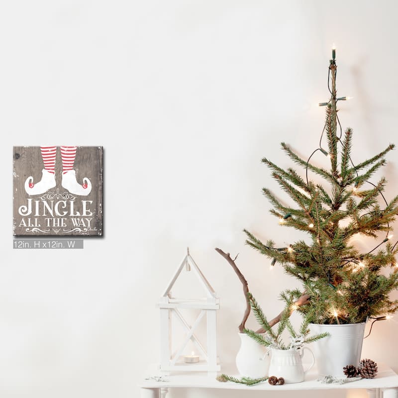 Olivia Rose 'Christmas Jingle all the Way' Wrapped Canvas Textual Wall Art - 12" W x 12" H