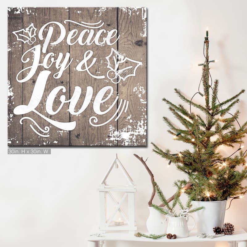 Olivia Rose 'Christmas Peace Joy Love' Wrapped Canvas Textual Wall Art - 30" W x 30" H