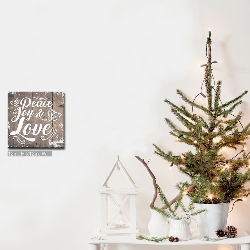 Olivia Rose 'Christmas Peace Joy Love' Wrapped Canvas Textual Wall Art - 12" W x 12" H