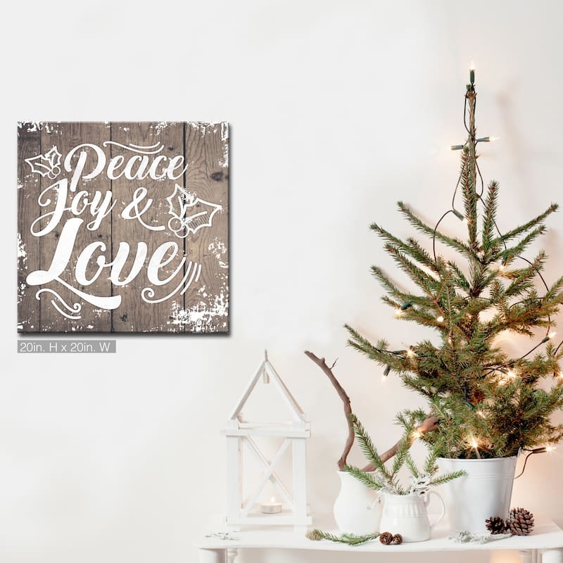 Olivia Rose 'Christmas Peace Joy Love' Wrapped Canvas Textual Wall Art - 20" W x 20" H