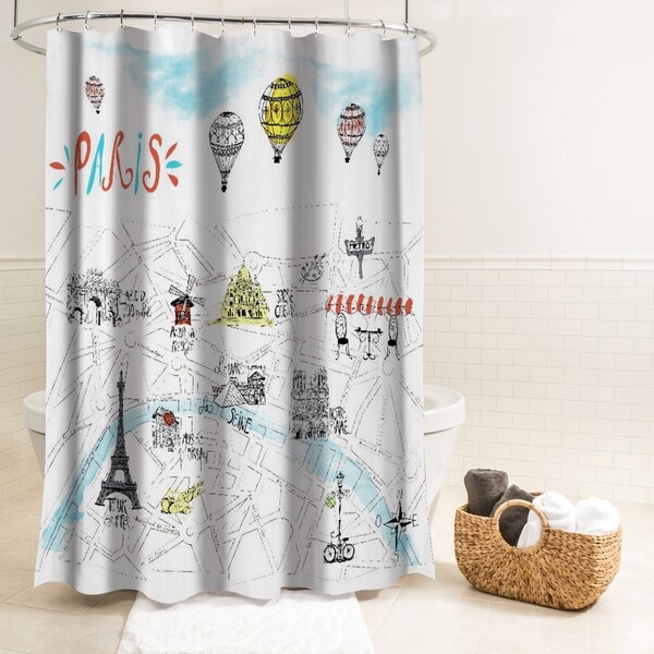Splash Home Ville Paris Polyester Fabric Shower Curtain, 70" x 72", Multi Colors Overstock