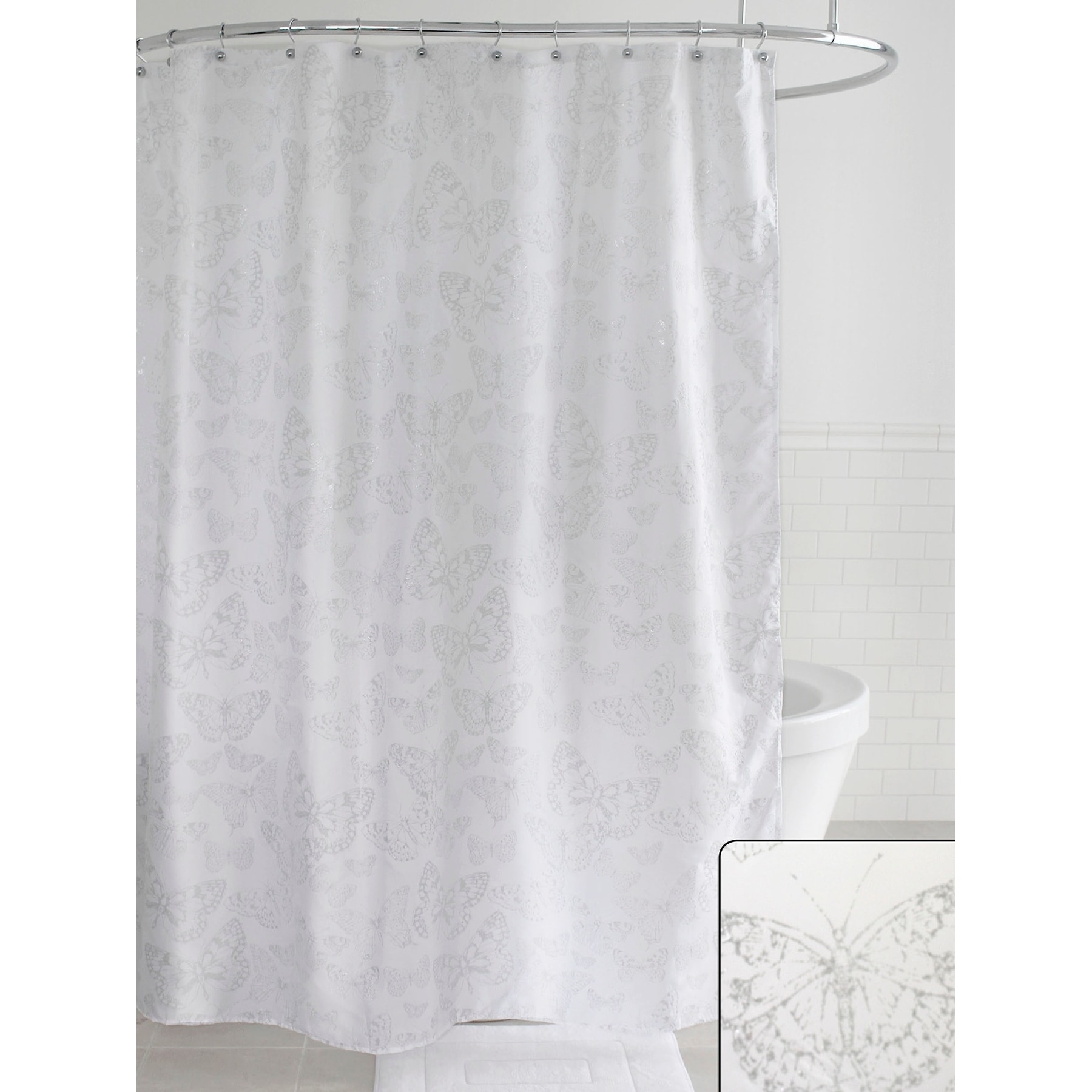 white silver shower curtain