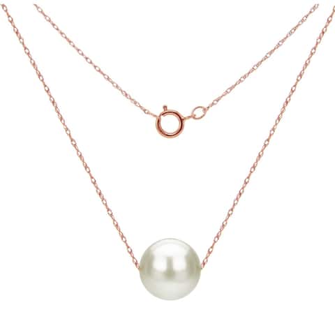 DaVonna 14k Gold Necklace with White Freshwater Floating Pearl Jewelry Necklace, 18"