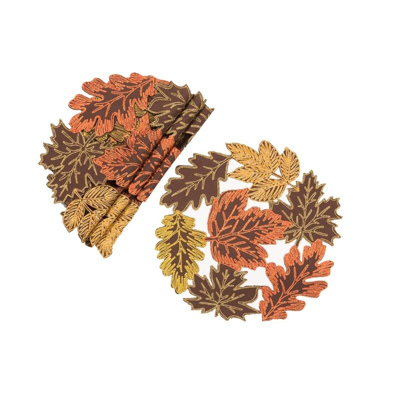 Autumn Leaves Embroidered Cutwork 16Inch Round Placemats, Set of 4