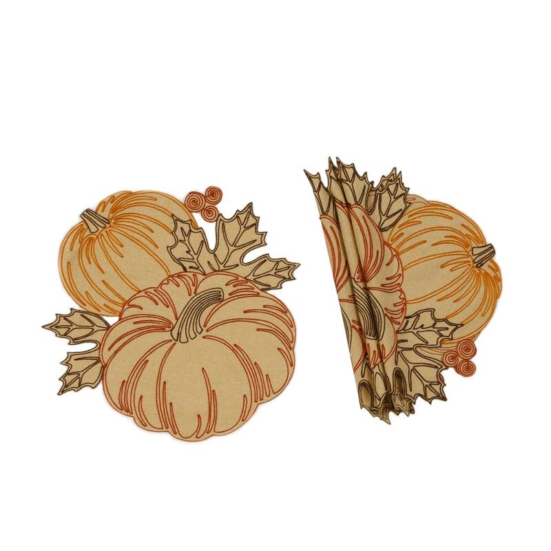 Pumpkin Party Embroidered Cutwork 16-Inch Round Placemats, Set of 4