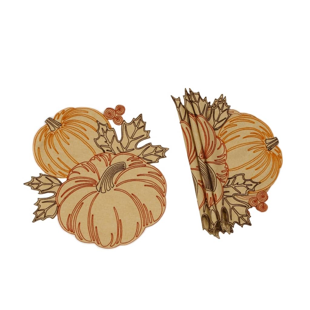 Pumpkin Party Embroidered Cutwork 16-Inch Round Placemats, Set of 4