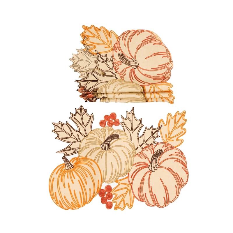 Pumpkin Party Embroidered Cutwork 16-Inch Round Placemats, Set of 4