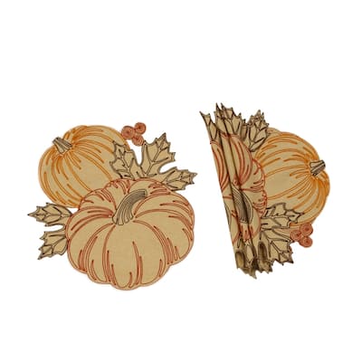Pumpkin Party Embroidered Cutwork 16-Inch Round Placemats, Set of 4