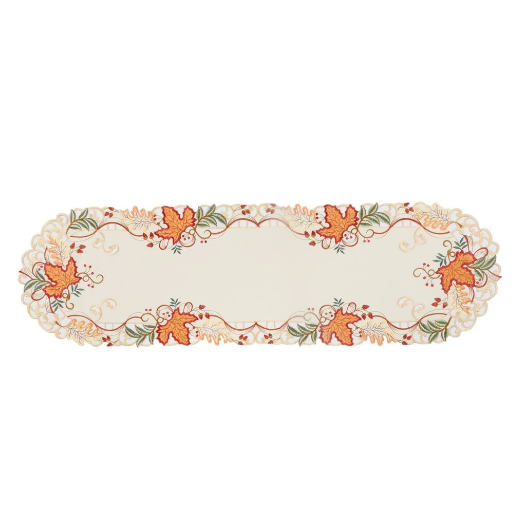 Falling Leaves Embroidered Cutwork 15 by 34-InchTable Runner