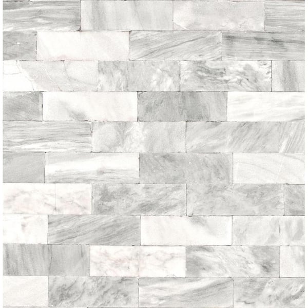 Herringbone Marble Tile White Wallpaper - Overstock - 23040655