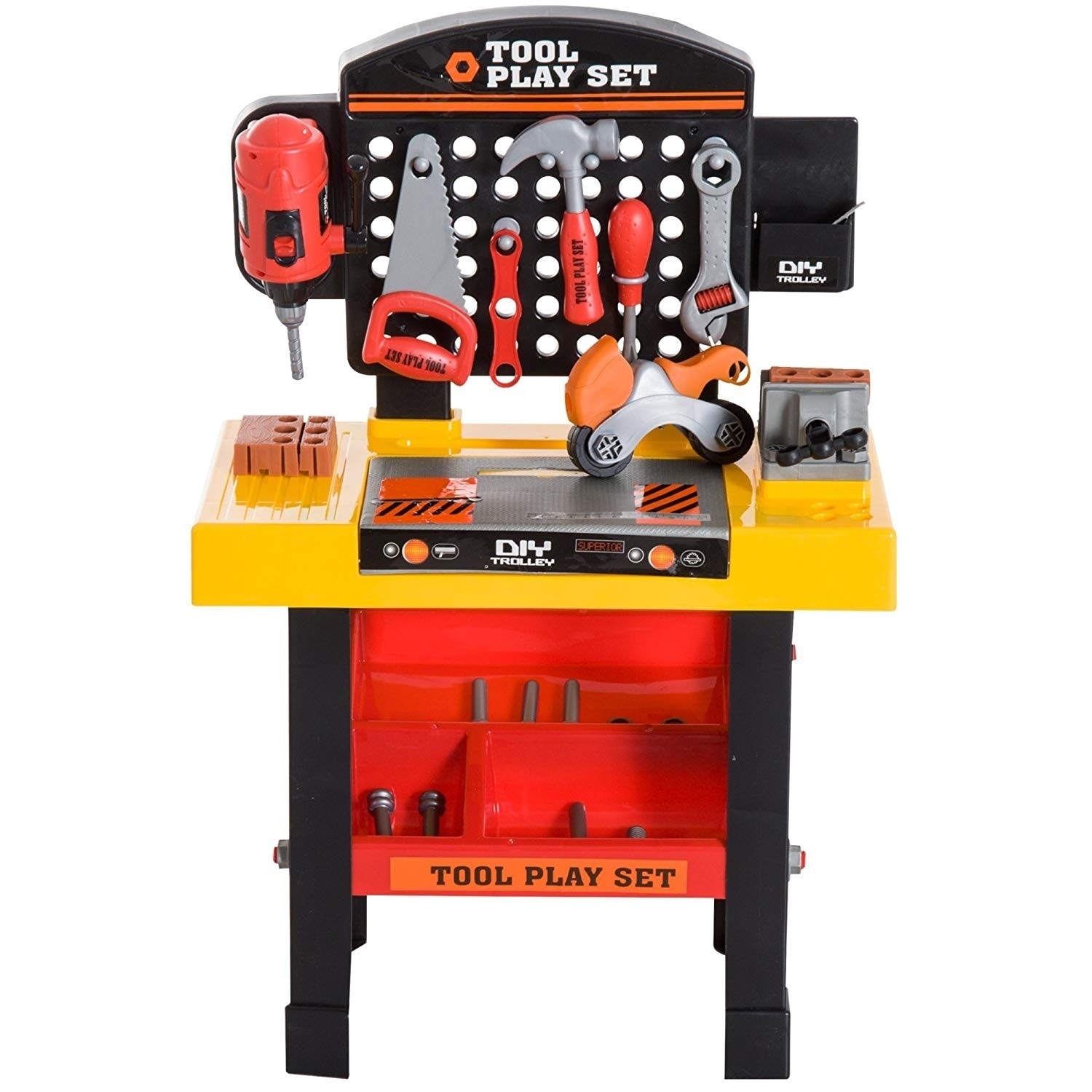 Qaba 64 PCS Tool Workshop Kids Tool Set Workbench and Construction Toy for  3+ Year Old With Shelf Storage Box Portable Pretend Play