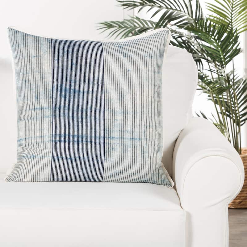 Route Handmade Stripe Blue/ White Poly Throw Pillow