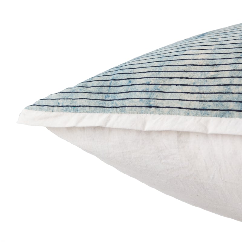 Route Handmade Stripe Blue/ White Poly Throw Pillow