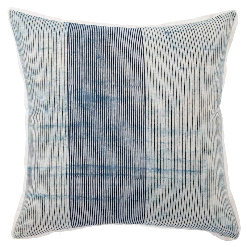 Route Handmade Stripe Blue/ White Poly Throw Pillow