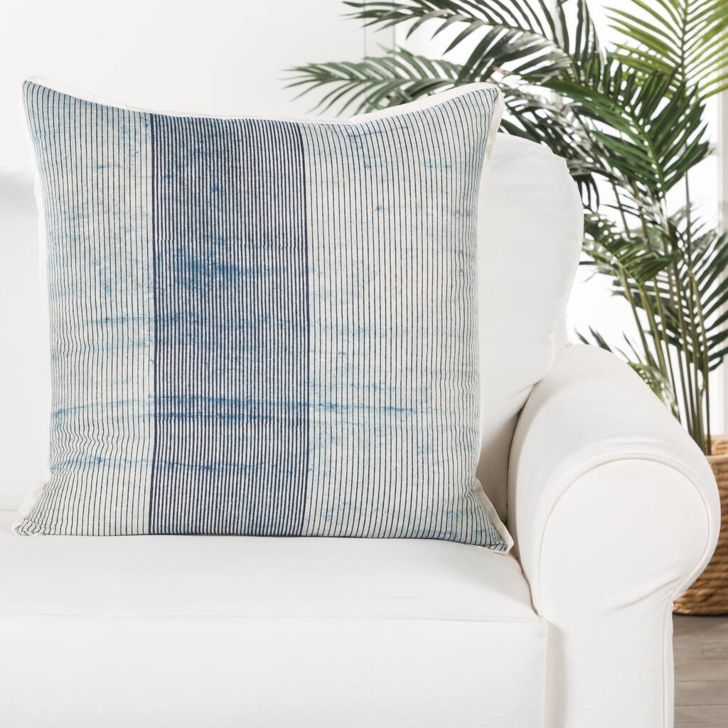 Route Handmade Stripe Blue/ White Down Throw Pillow