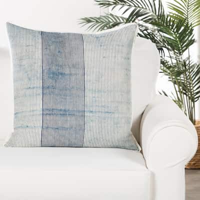 Route Handmade Stripe Blue/ White Down Throw Pillow