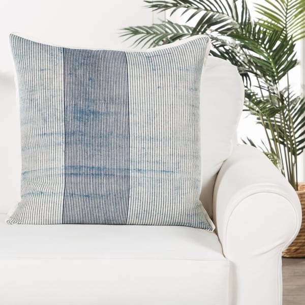 Route Handmade Stripe Blue/ White Down Throw Pillow 22 inch