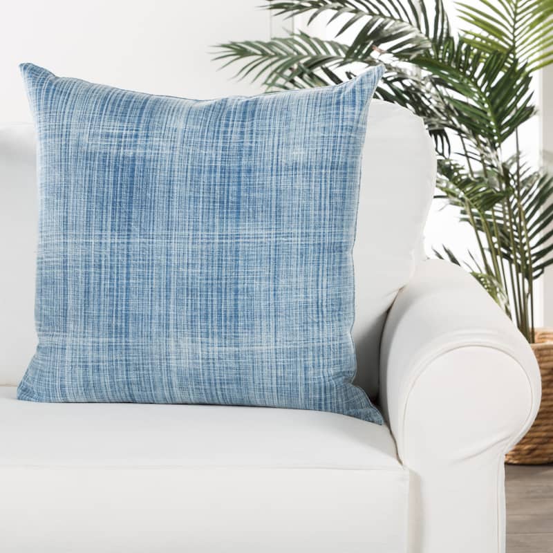 Tonquin Handmade Solid Blue/ White Poly Throw Pillow