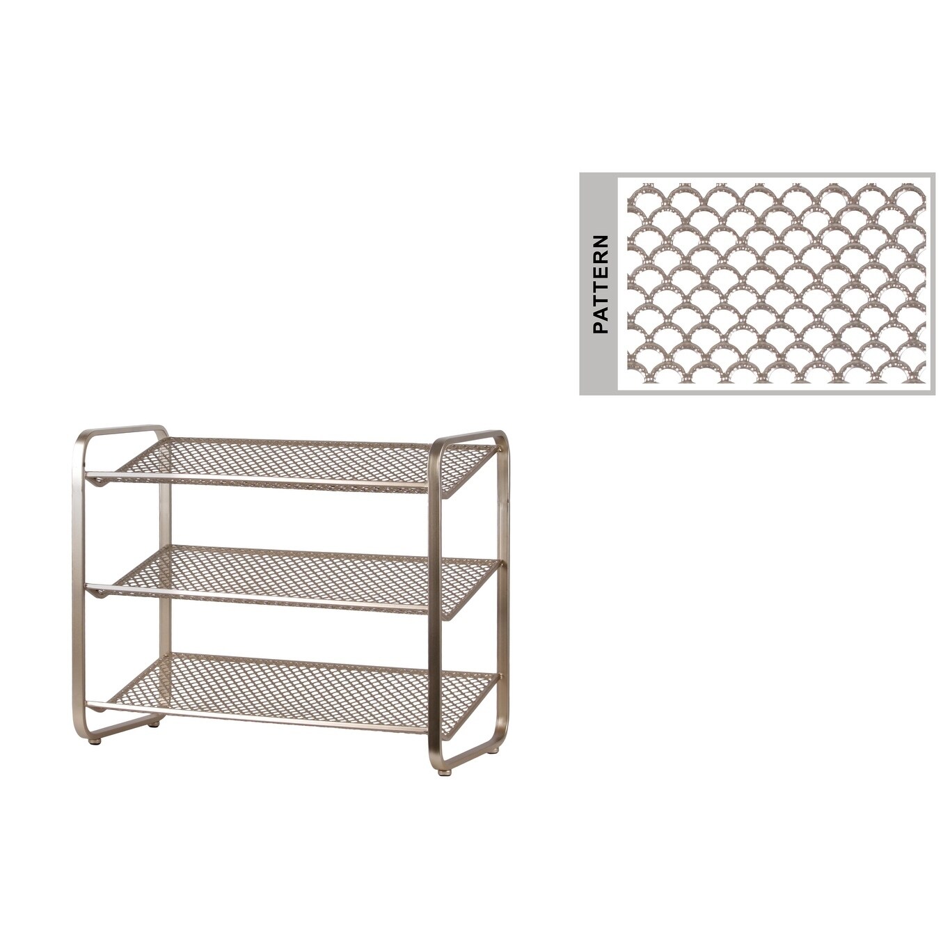 Shop Utc31059 Metal Rectangular Shoe Rack With 3 Pierced Metal Tier In Lattice Half Circle Design Shelves Metallic Finish Champagne Overstock 23043021